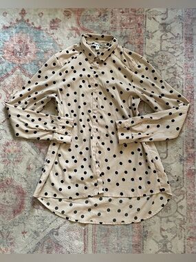 Beige Polka Dot Button-Up Blouse
